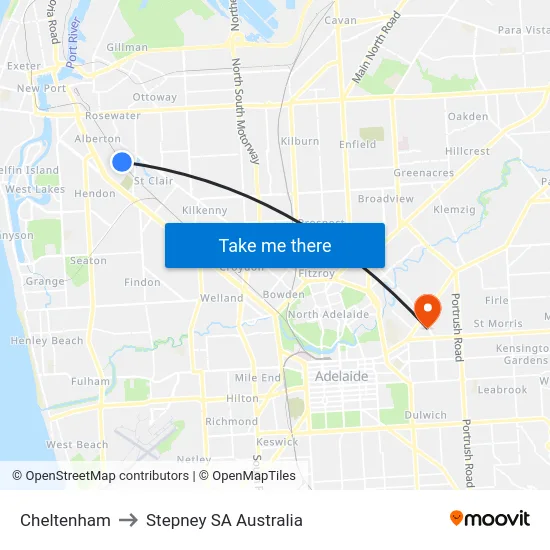 Cheltenham to Stepney SA Australia map