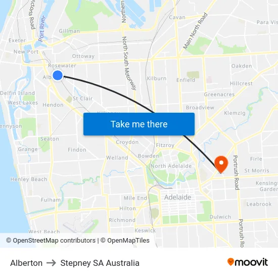 Alberton to Stepney SA Australia map