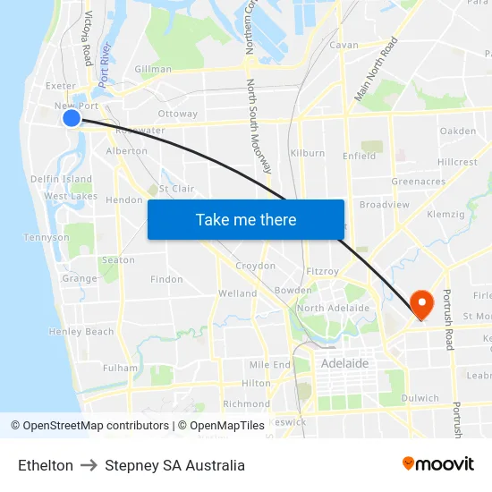 Ethelton to Stepney SA Australia map