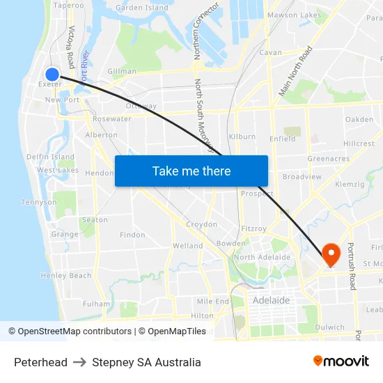 Peterhead to Stepney SA Australia map