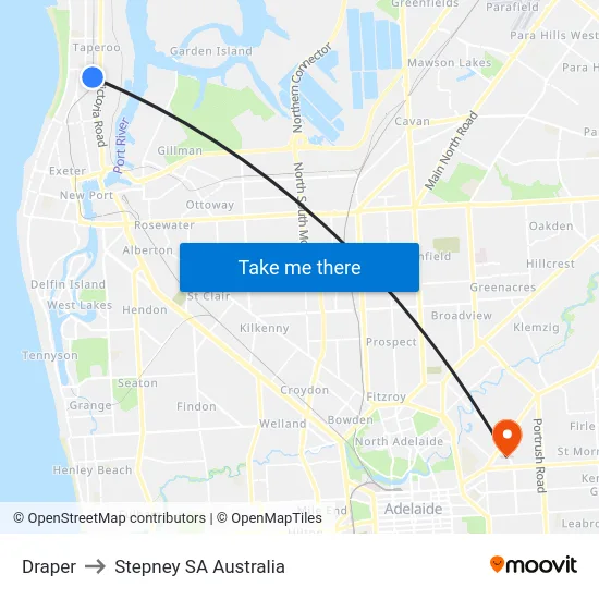 Draper to Stepney SA Australia map