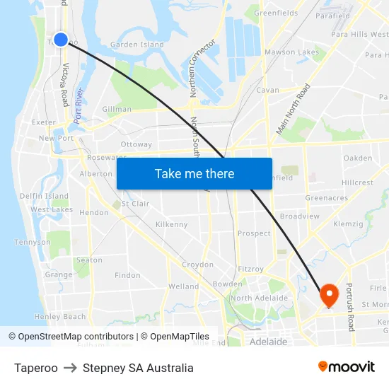 Taperoo to Stepney SA Australia map