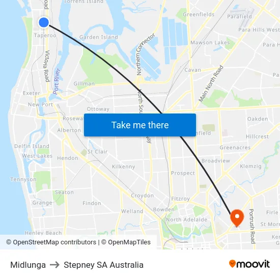 Midlunga to Stepney SA Australia map
