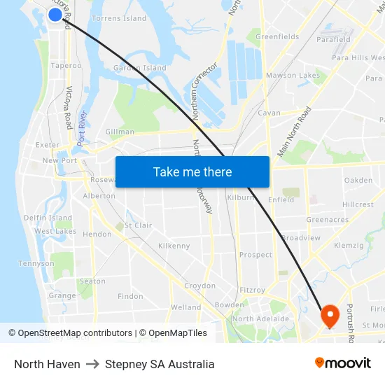 North Haven to Stepney SA Australia map