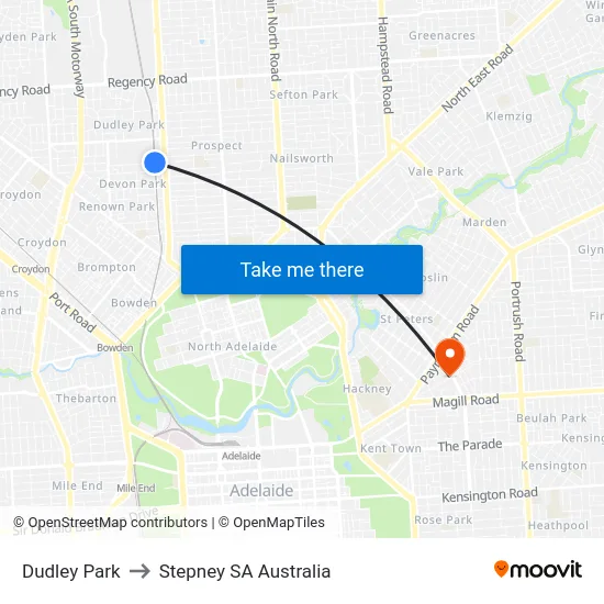 Dudley Park to Stepney SA Australia map