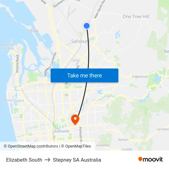 Elizabeth South to Stepney SA Australia map