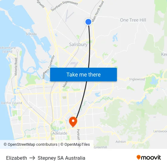 Elizabeth to Stepney SA Australia map