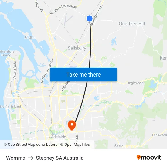 Womma to Stepney SA Australia map