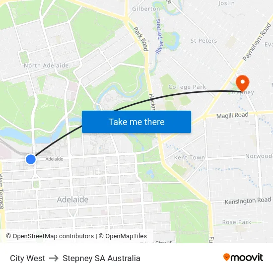 City West to Stepney SA Australia map