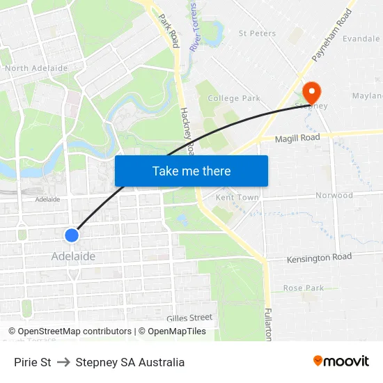 Pirie St to Stepney SA Australia map