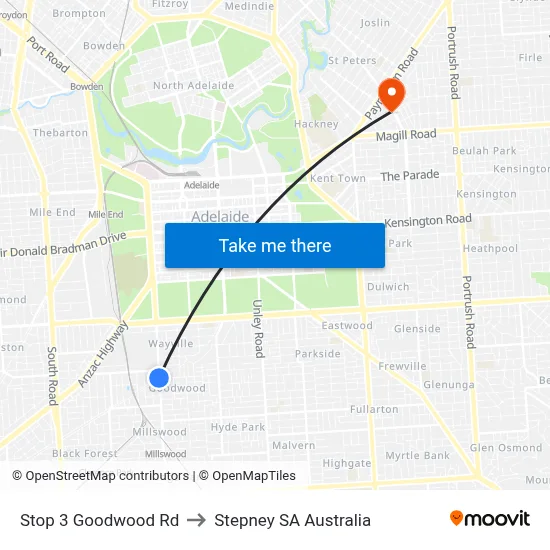 Stop 3 Goodwood Rd to Stepney SA Australia map