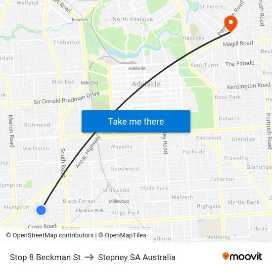 Stop 8 Beckman St to Stepney SA Australia map