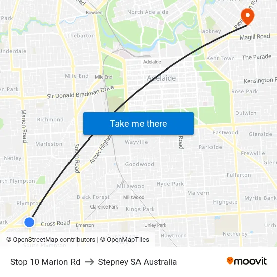 Stop 10 Marion Rd to Stepney SA Australia map