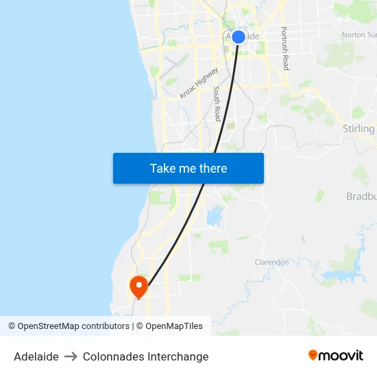 Adelaide to Colonnades Interchange map