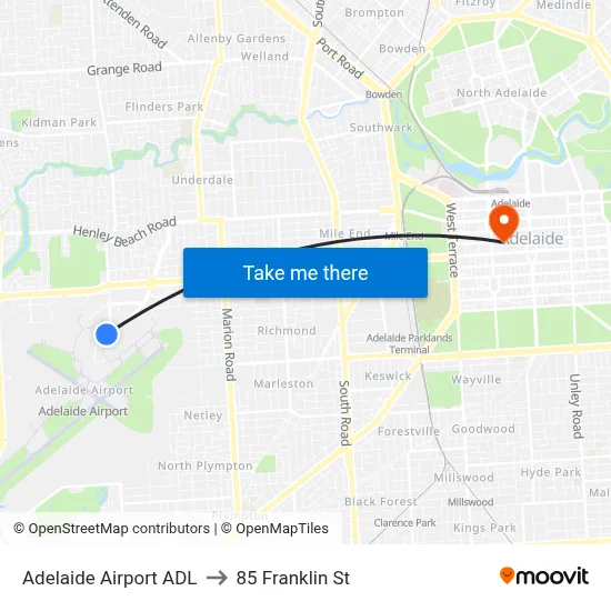 Adelaide Airport ADL to 85 Franklin St map