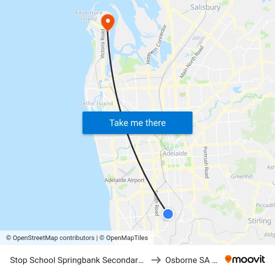 Stop School Springbank Secondary College Daws Rd to Osborne SA Australia map