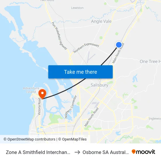 Zone A Smithfield Interchange to Osborne SA Australia map