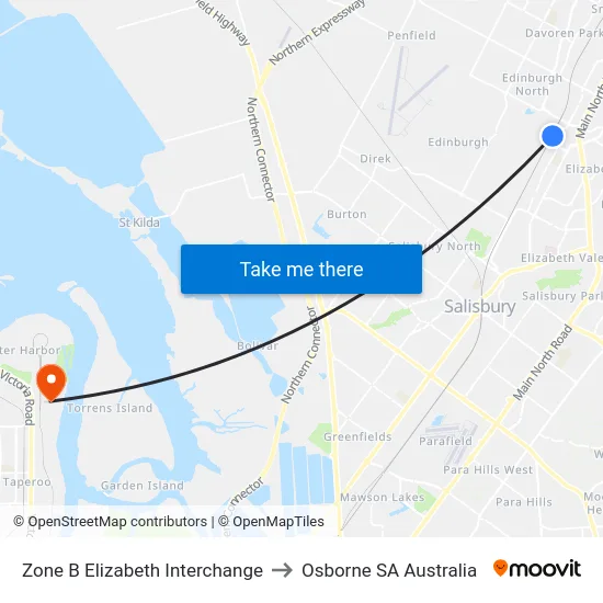 Zone B Elizabeth Interchange to Osborne SA Australia map