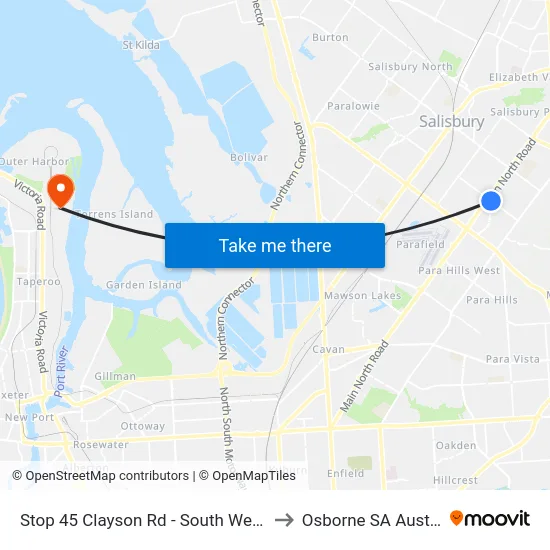 Stop 45 Clayson Rd - South West side to Osborne SA Australia map