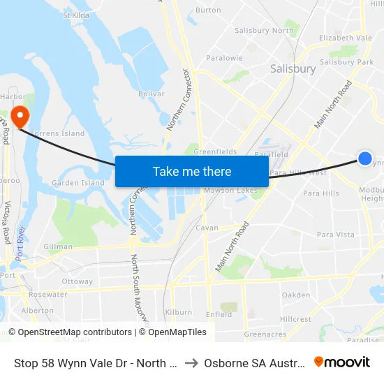 Stop 58 Wynn Vale Dr - North side to Osborne SA Australia map