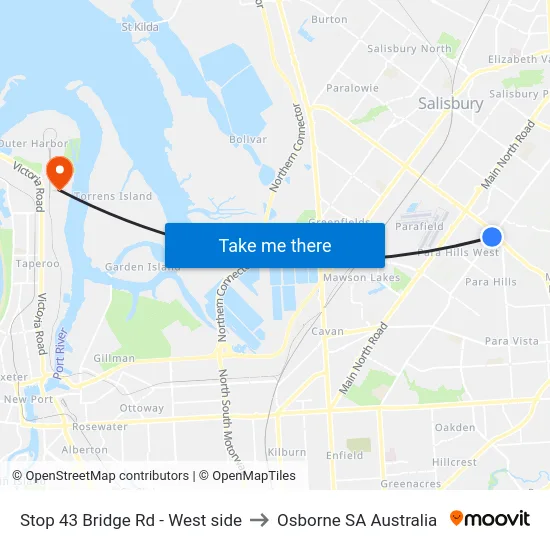 Stop 43 Bridge Rd - West side to Osborne SA Australia map