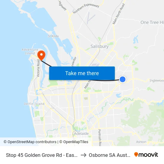 Stop 45 Golden Grove Rd - East side to Osborne SA Australia map