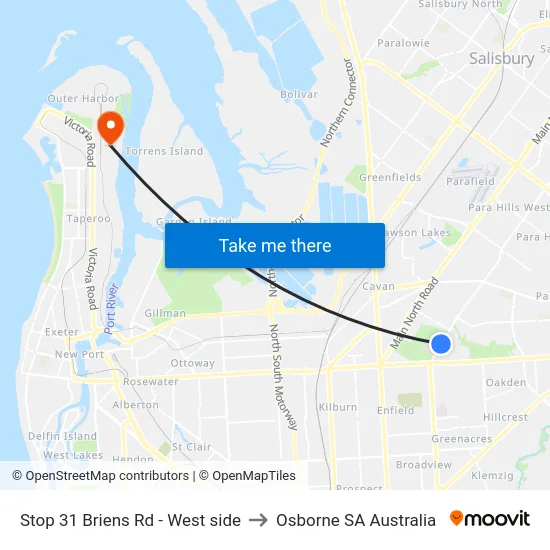 Stop 31 Briens Rd - West side to Osborne SA Australia map