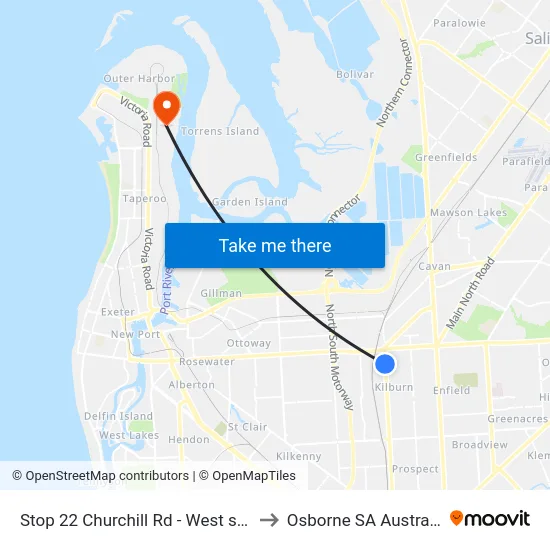 Stop 22 Churchill Rd - West side to Osborne SA Australia map