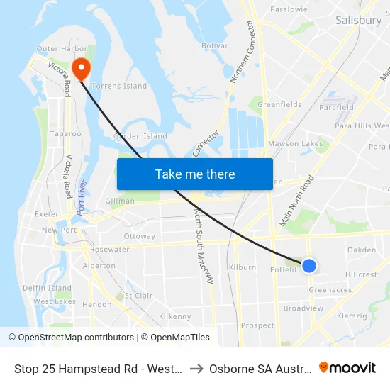 Stop 25 Hampstead Rd - West side to Osborne SA Australia map
