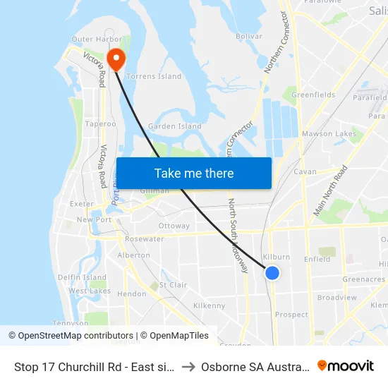 Stop 17 Churchill Rd - East side to Osborne SA Australia map