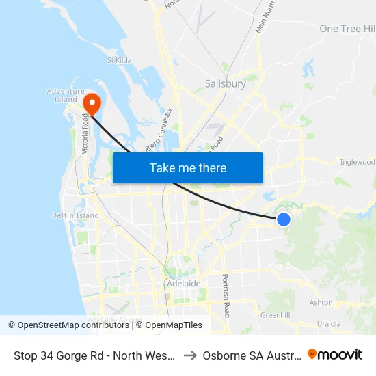 Stop 34 Gorge Rd - North West side to Osborne SA Australia map