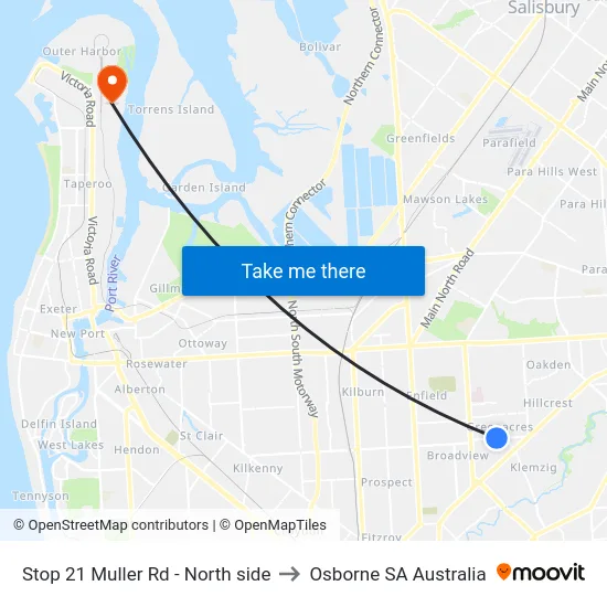 Stop 21 Muller Rd - North side to Osborne SA Australia map