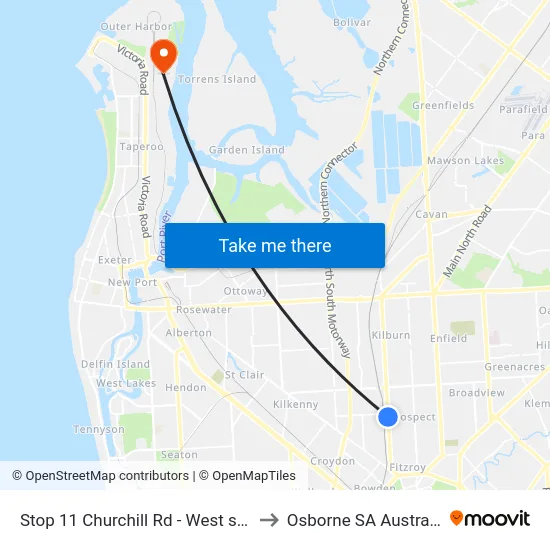 Stop 11 Churchill Rd - West side to Osborne SA Australia map