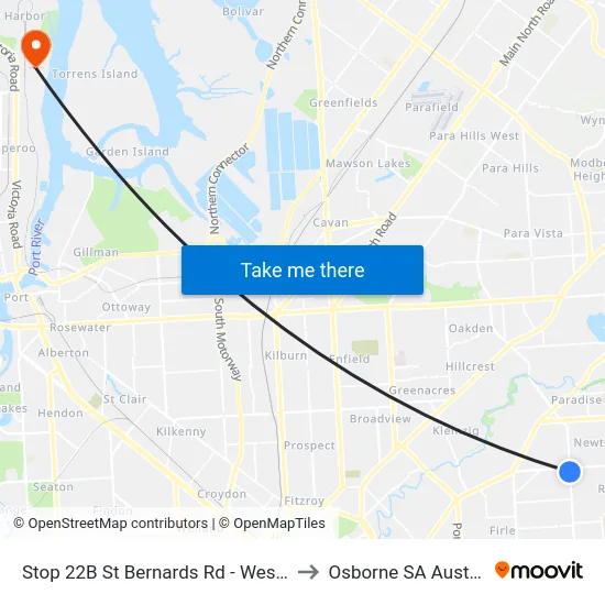 Stop 22B St Bernards Rd - West side to Osborne SA Australia map