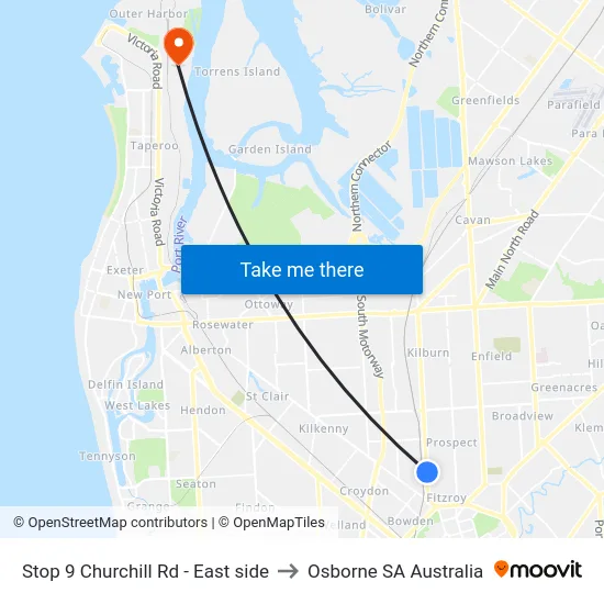 Stop 9 Churchill Rd - East side to Osborne SA Australia map