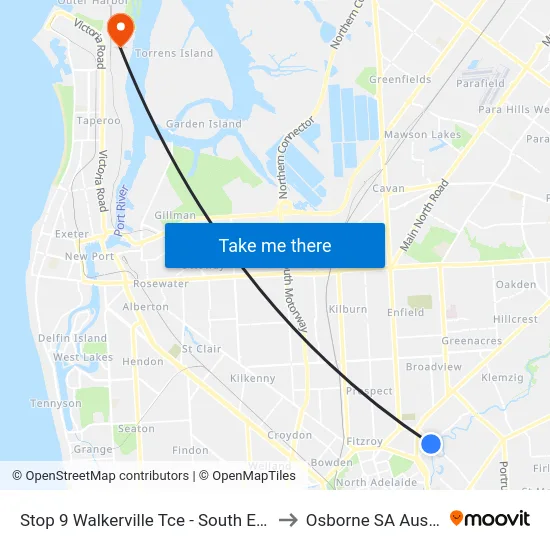 Stop 9 Walkerville Tce - South East side to Osborne SA Australia map