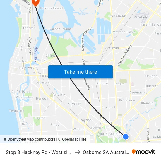Stop 3 Hackney Rd - West side to Osborne SA Australia map