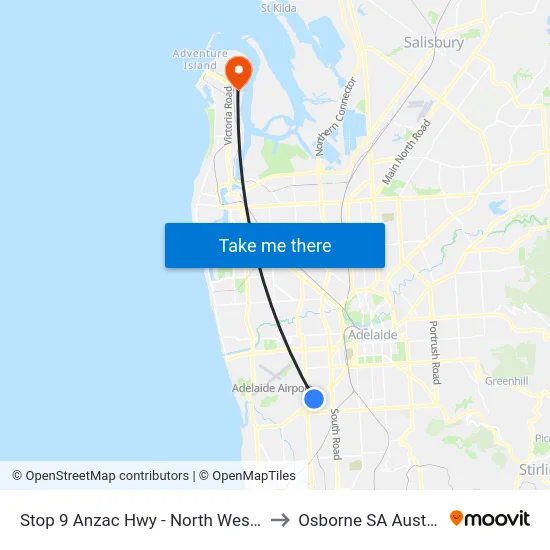 Stop 9 Anzac Hwy - North West side to Osborne SA Australia map