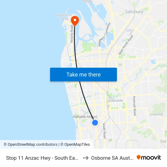 Stop 11 Anzac Hwy - South East side to Osborne SA Australia map