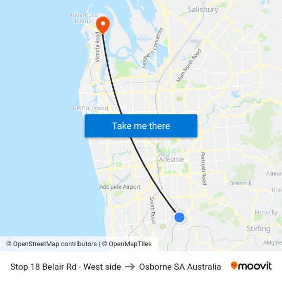 Stop 18 Belair Rd - West side to Osborne SA Australia map