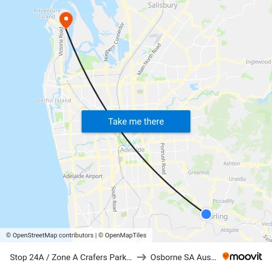 Stop 24A / Zone A Crafers Park N Ride to Osborne SA Australia map
