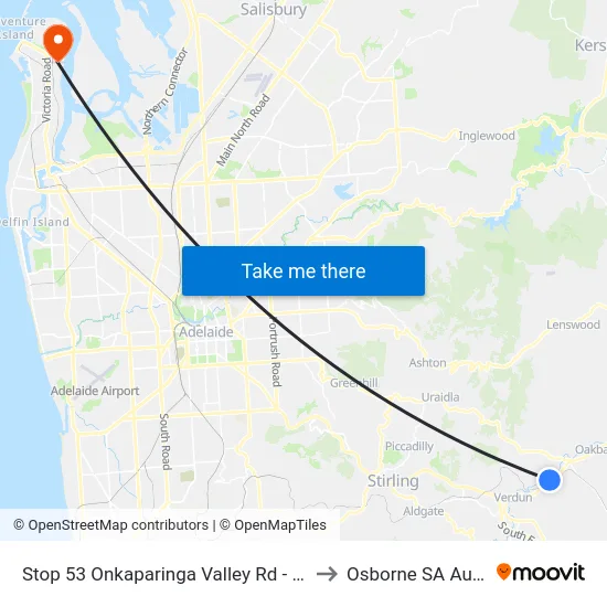 Stop 53 Onkaparinga Valley Rd - South side to Osborne SA Australia map
