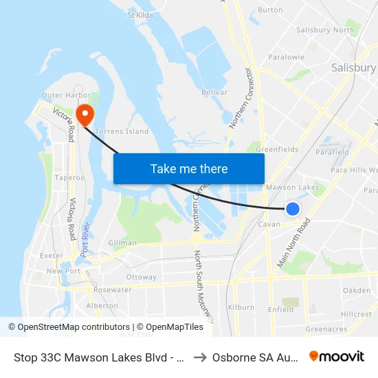 Stop 33C Mawson Lakes Blvd - East side to Osborne SA Australia map