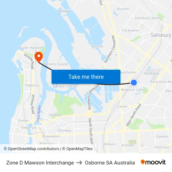 Zone D Mawson Interchange to Osborne SA Australia map