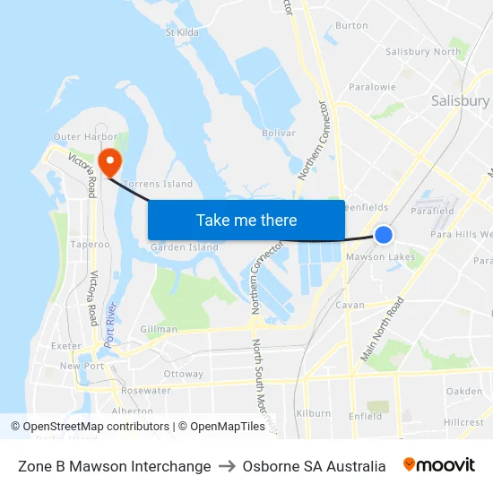 Zone B Mawson Interchange to Osborne SA Australia map