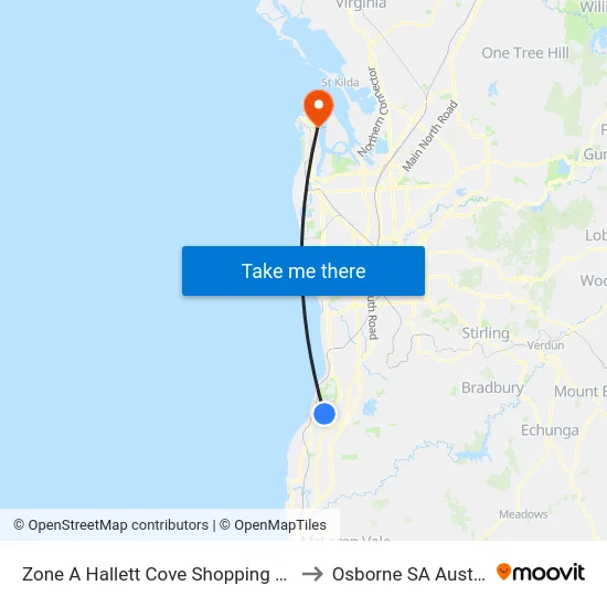 Zone A Hallett Cove Shopping Centre to Osborne SA Australia map