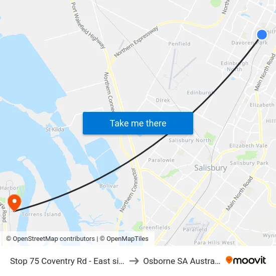 Stop 75 Coventry Rd - East side to Osborne SA Australia map