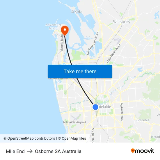 Mile End to Osborne SA Australia map