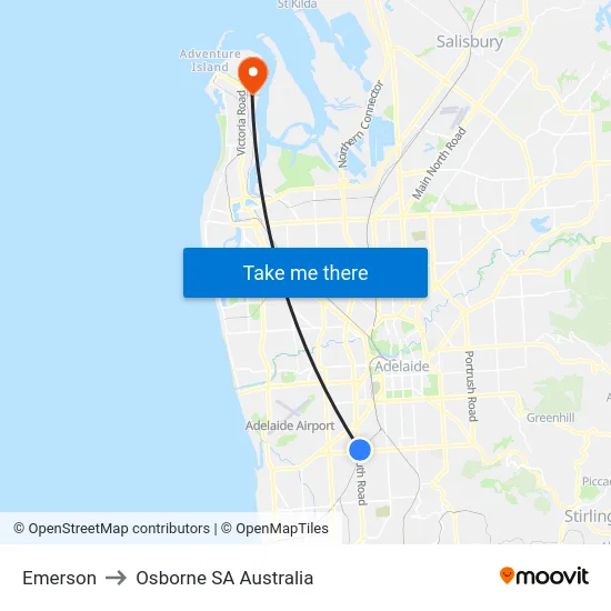 Emerson to Osborne SA Australia map