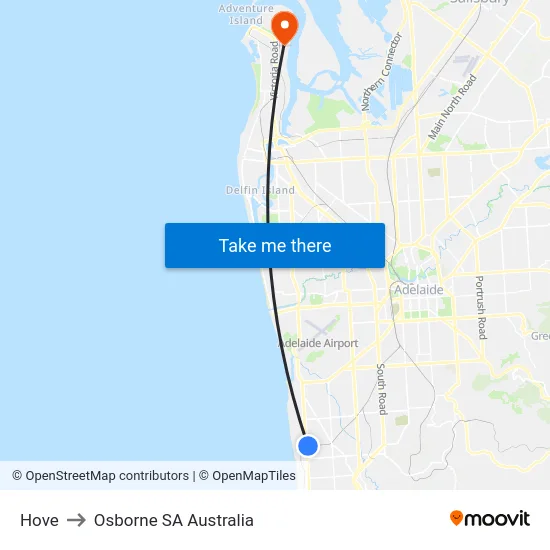 Hove to Osborne SA Australia map